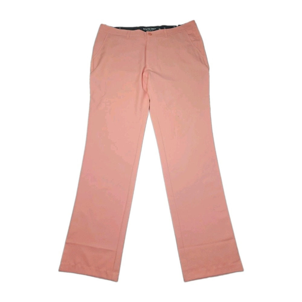 Matte Grey Golf Pants Men 38x34 Peach Orange Performance Trousers Polyester